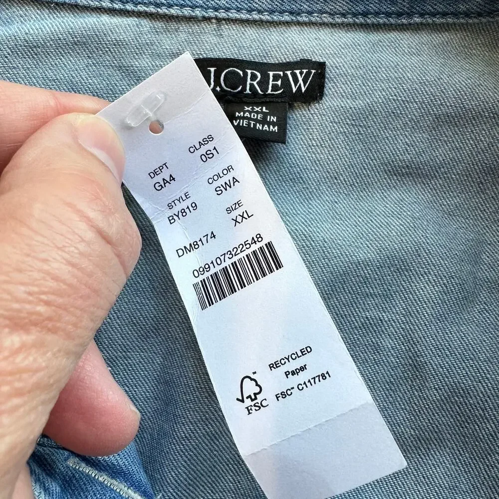 NWT J. Crew Popover Dress in Chambray Blue XXL Boho Prairie Coastal
